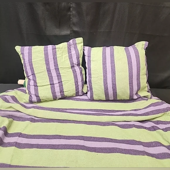 Hammock Hanging Rope Chair Swing Seat Set With 2 Pillows Green And Purple - Picture 4 of 11